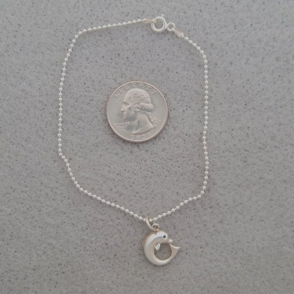 Anklet 925 Sterling Silver Chain and Dolphin Charm - Picture 1 of 1